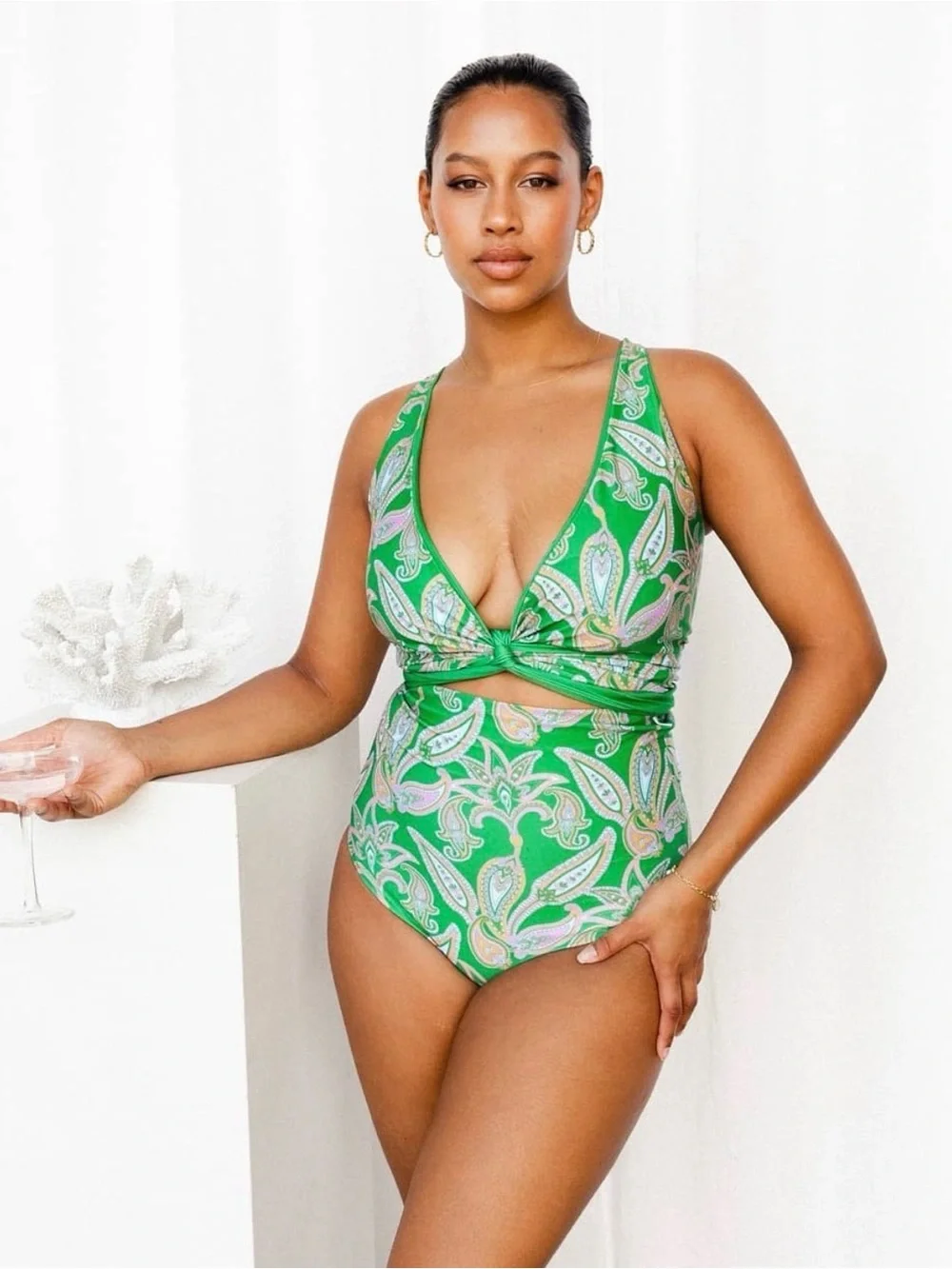 Baiia Swimwear Green Paisley High Waisted Bikini Bottoms NWT US sz 8